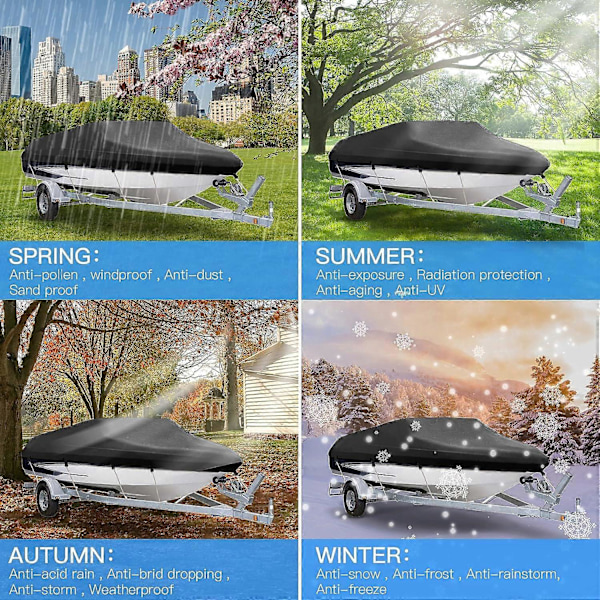 SZTXJ Veneen peite V-muoto 11-13FT 420*270cm Valmistettu 210D mustasta Oxford-kankaasta Kestävä vedenpitävä, Veneen peite trailerille, jahdille, kalastusveneelle, Tri-Hull,