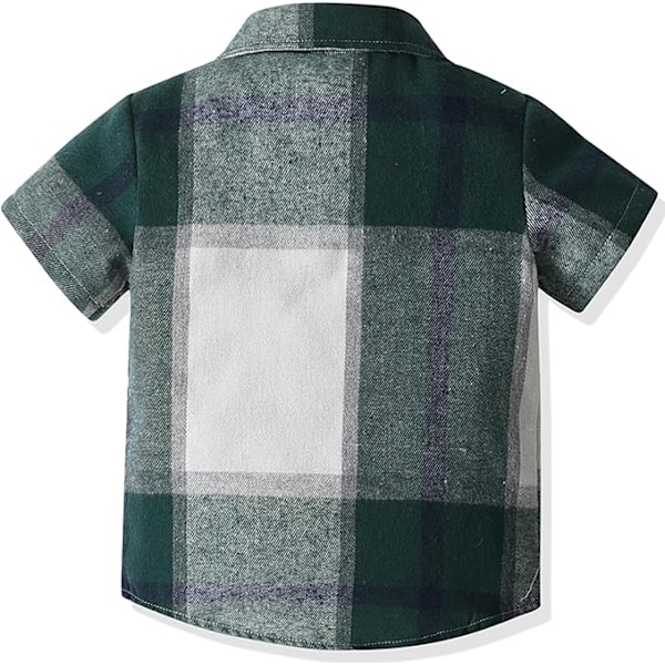 Rutete skjorte med korte ermer for gutter, barneskjorter med knapper, rutete sommerklær for 1-8 år Green 6-7Y