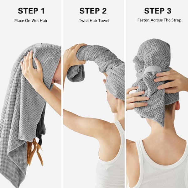 Stor mikrofiberhandduk för kvinnor, anti-frizz handduk med elastiskt band | Superabsorberande | Speed ​​Towel Gray
