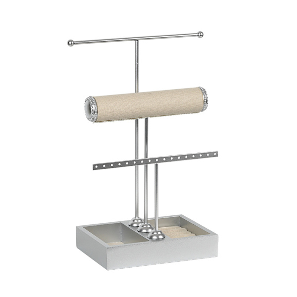 T-formet smykkeskrin ringoppbevaringsskap displaystativ Silver