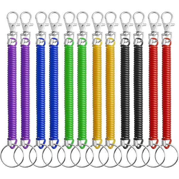 12 Pieces Stretchy Spiral Keychains, Colorful Plastic Keychains Spring Key Holders Extendable Retractable for School, Work