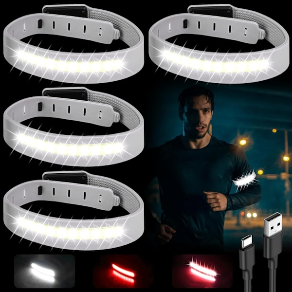 LED-armbånd USB, 4-pakning COB-lys Armbånd LED Refleks Løpebelte Lysbånd Barn Lys Refleksbelte Lys Sikkerhetslys