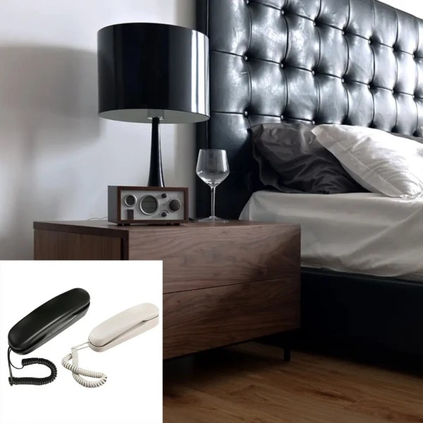 Sladdansluten Väggtelefon, Smal Trimline Hotelltelefon, Väggtelefonset för Hem/Badrum/Skola/Kontor black