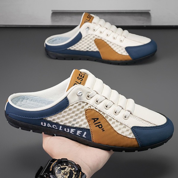 Herr Slip-on Sneakers med rygglös design, Slip-on Sneakers med rygglös design, Andningsbara Mesh Tofflor Komfort Casual Mule Sneakers Brown 42.0