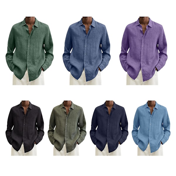 Herre Linned Langærmet Regular-Fit Skjorte Fiske T-shirts Linned Casual Ensfarvet Button-Down Strand Yoga Casual Sommerskjorter