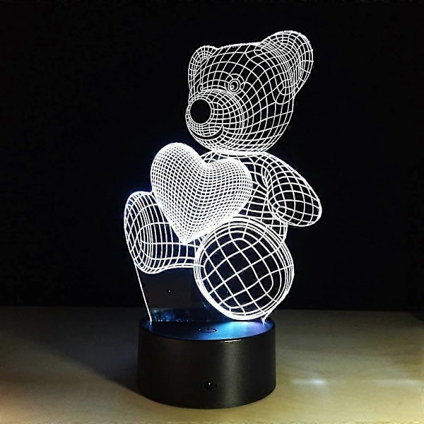3D-lampa Optisk Illusion, Nallebjörn Byter Färg 7 Olika Färger