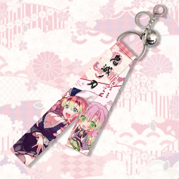 Anime Nyckelring Set - Kimetsu no Yaiba Ribbon Nyckelring med vindklocka, hängande hängande prydnad set