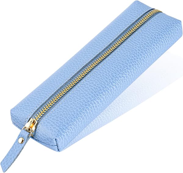 Small Leather Pencil Case, Pencil Case for Adults, Soft Pencil Case Blue