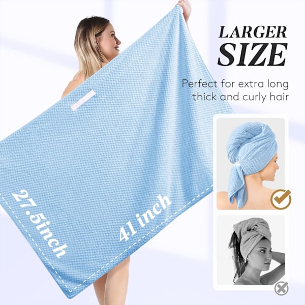 Stort mikrofiberhåndkle for kvinner, anti-frizz håndkle med elastisk bånd | Superabsorberende | Speed ​​Towel Blue