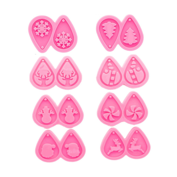 8 Pcs Silicone Molds Earring Making Water Drop Shape Christmas Theme Pattern
