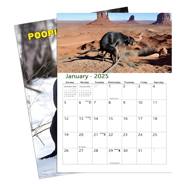 2025 Pooping Dogs A4-kokoinen seinäkalenteri