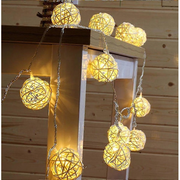 9,8 fot 20 Rattan Boll Fairy String Ljus Plug In, Romantisk Varm Belysning För Heminredning (varmvit)