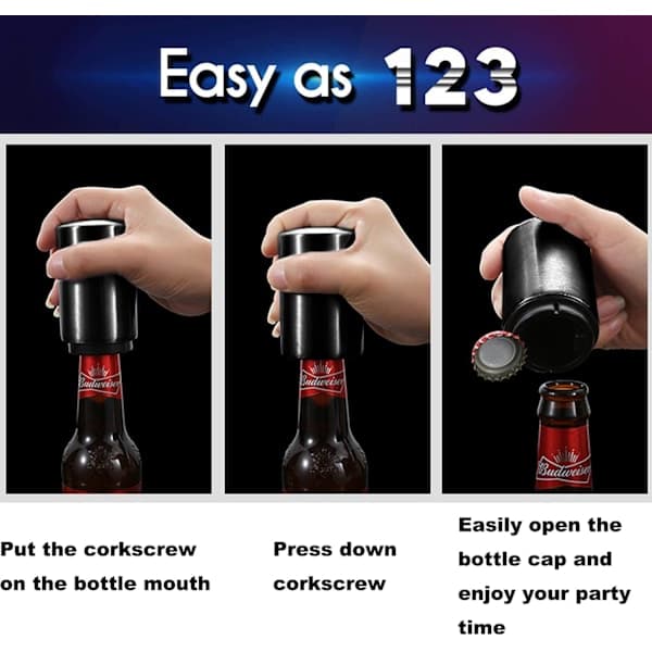 Push Down Bottle Opener 2-pack, Automatic Beer Bottle Openers, Stainless Steel, Instant Cap Remover, Fun Kitchen Gadgets, Beer Accessory Gifts