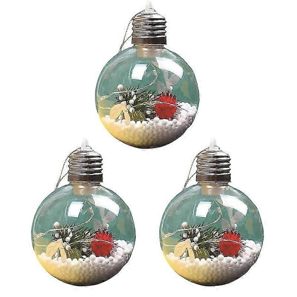 3 stk / sett Led julekuler Lysende økning atmosfære Rund form Høy lysstyrke Hengende dekorere Faux Fjær Transparent juletre Decora M 8 cm