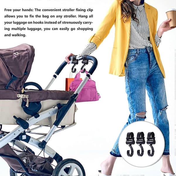 4 Pcs Stroller Hooks Clips Stroller 360 Degree Rotating Shopping Hooks
