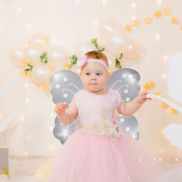 Fairy Butterfly Wing Sommerfuglestav og pandebånd til piger pink + white