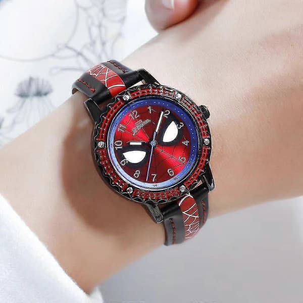 Spiderman Kult Lysende Effekt Armbåndsur Barn Vanntett Analog Klokke Gutter Jenter Barn Bursdagsgave Black Red