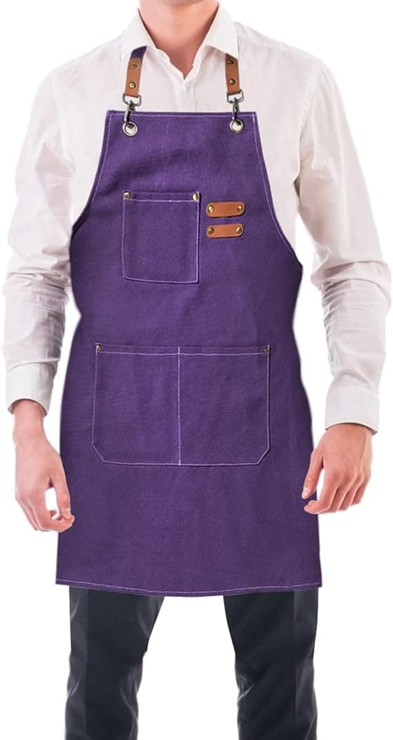 (Lilla) Forkle til menn, lerretforkle med 3 lommer, vanntett og justerbart forkle for grilling, restaurant, hage, snekker, 78 * 68cm H