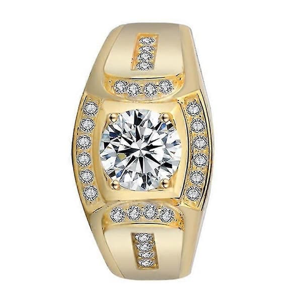 18k guldpläterad ring för män, bröllopsförlovning, zirkonia diamant herrring (us10)