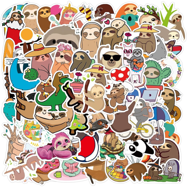 100st söta sengångare klistermärken, Kawaii djurdekaler Vattentäta tecknade klistermärken Vinyl vattenflaskor klistermärken sengångare älskare Svart 36