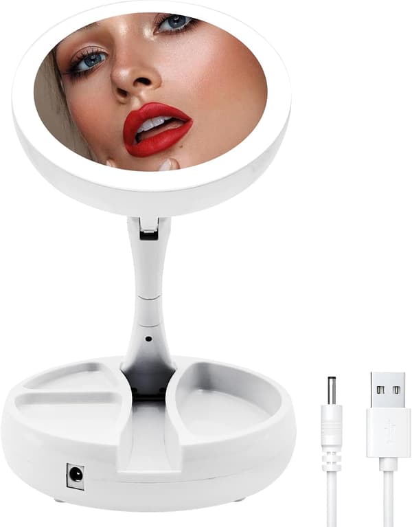 Illuminated Makeup Mirror with Magnification, 1x/10x Magnifying 21 LED Lights Travel Makeup Mirror, Double-Sided Compact Mirror with Light