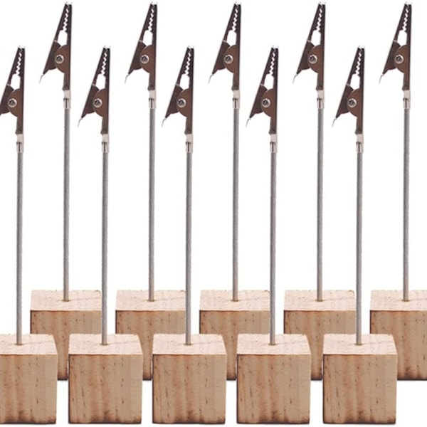 10 stk Memo- og Meldingklippholder, Vertikale Notater / Fotoholder med Alligator-klipp og Furu-base for Kontor / Bryllup / Fest /