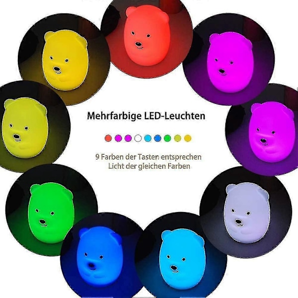 LED Barnlampa, 9 Färger, Fjärrstyrd Nattlampa, Baby Nattlampa Av Silikon, Med Tryckkontroll, Bärbar, För Dekoration Eller
