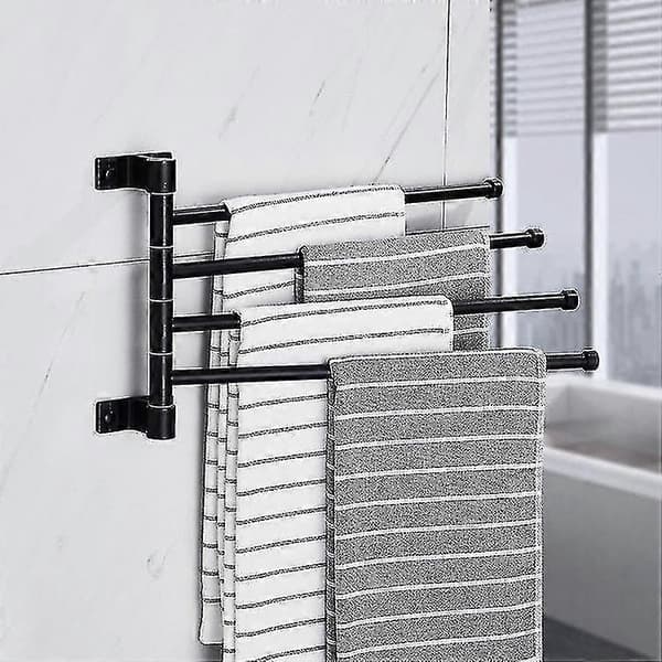 Swivel Towel Rack, 4-Arm Bathroom Swing Towel Shelf Holder Storage Organizer Space-Saving Wall