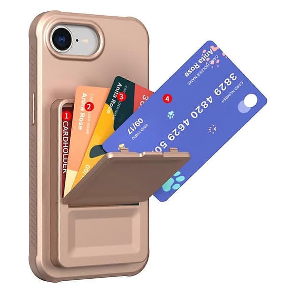 Case for Compatible iPhone 16e - Skin-Friendly Card Holder TPU + PC Phone Case with Mirror Stand Multicolor Multicolor Rose Gold