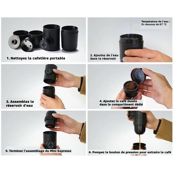 Generic Mini Portable Coffee Machine - Manual Espresso Maker - Easy to Use & Clean - 1 Cup in 30 sec