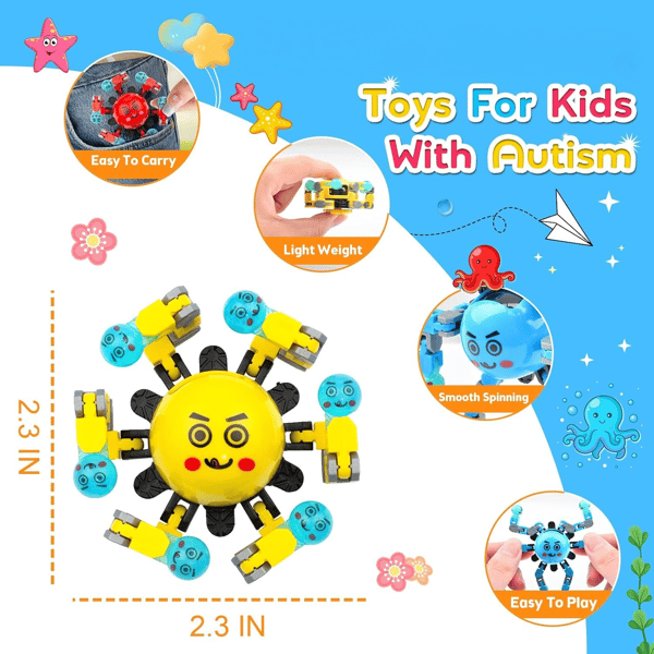 3 stk Transformerbare Fidget Spinner Leker, Sensoriske Fingerleker for Barn og Voksne med Autisme ADHD, Angstdempende Stressreduserende, Bursdag