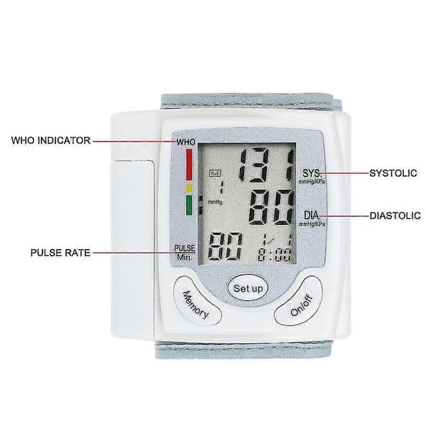 Digital Wrist Blood Pressure Monitor Automatic Digital Pulse Meter LCD Display Adjustable Cuff