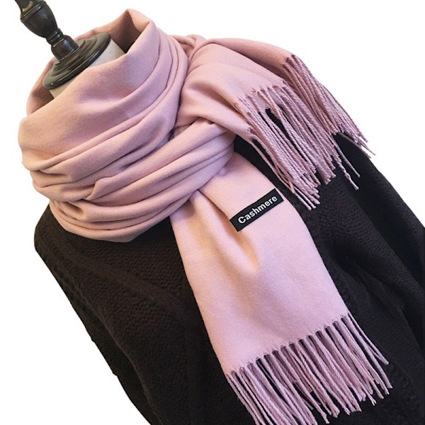 Cashmere halsduk, ullsjal, enfärgad kashmirimitation varm halsduk, marinblå tofssjal för kvinnor för kvinnor Pink 70*200cm