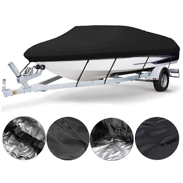 SZTXJ Veneen peite V-muoto 11-13FT 420*270cm Valmistettu 210D mustasta Oxford-kankaasta Kestävä vedenpitävä, Veneen peite trailerille, jahdille, kalastusveneelle, Tri-Hull,