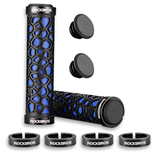 1 Pair MTB Handlebar Grips, 2 End Caps, Non-Slip 22mm Diameter