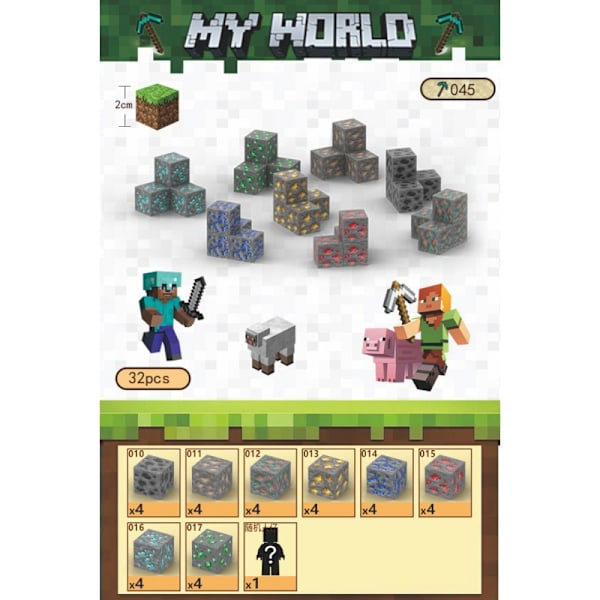 Minecraft Byggstenar Set Magnetiska Byggstenar Leksak Magnetiskt Brädspel T045-Home Mine-32 pcs