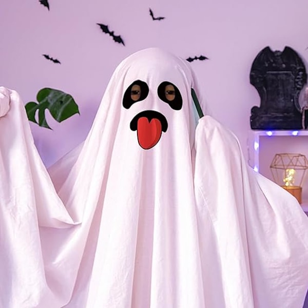 Spökkostym Unisex Barn och Vuxen Halloween Fancy Cosplay Pojkvit Boo Spökkåpa Barn Spöklikt Bus eller Godis (Smiling face) S(80CM)