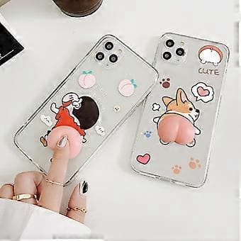 SZTXJ 2 Pcs Phone Case, For iPhone 13 Creative Decompression Three-dimensional Mobile Phone Case 3D Funny Cute Soft Silicone Squeeze Puppy Butt Stress