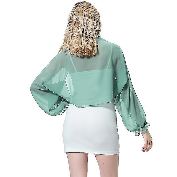 Kvinder Sheer Mesh Chiffon Bolero Skuldertræk Langærmet Crop Cardigan Toppe Sommer Olivgrön