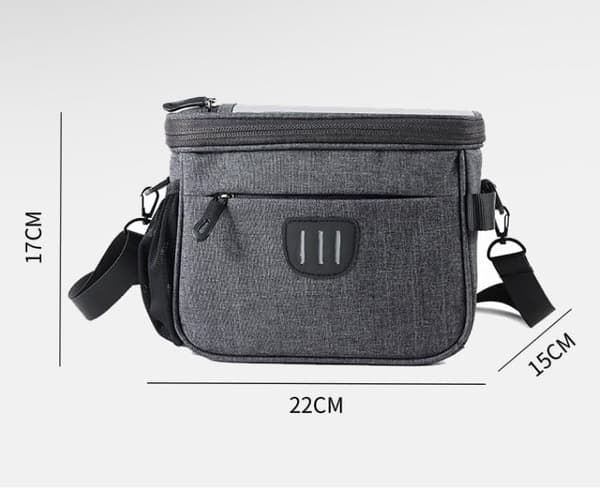 5L Waterproof Bicycle Basket Front, with Touch Screen, Bicycle Front Bag with Detachable Shoulder Strap for All Mobile Phones Grey