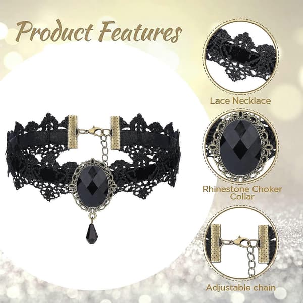 Chokerhalskæde til kvinder, sort choker gotisk smykke, sort blondechoker steampunk tilbehør til kvinder og piger