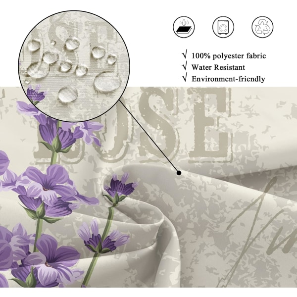 Lavendel Lila Lila Duschdraperi Set för badrum 72Wx72H tum Blomma Blommor Vintage Tyg Badkar Gardin 12-pack plastkrokar WW-VCEH