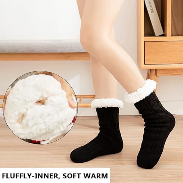 Mænds Fuzzy Slipper Sokker Vinter Hyggelig Fluffy Hytte Varm Blød Fleece Foring Tyk Komfortabel Strikkede Skridsikre Jule Hjemmesokker vinrött