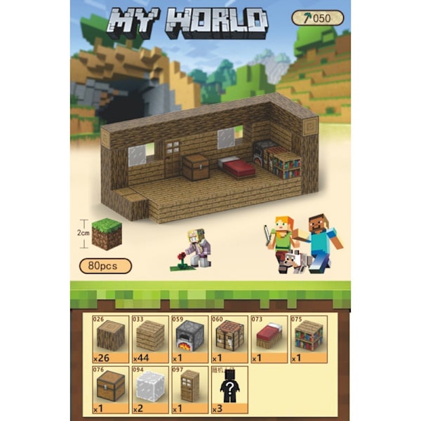 Minecraft Byggstenar Set Magnetiska Byggstenar Leksak Magnetiskt Brädspel T050-Wooden House-80 pcs