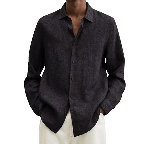 Herre Linned Langærmet Regular-Fit Skjorte Fiske T-shirts Linned Casual Ensfarvet Button-Down Strand Yoga Casual Sommerskjorter