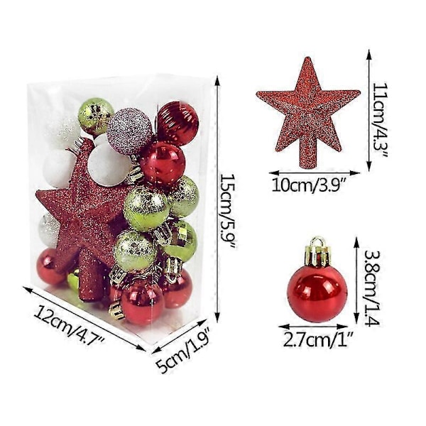30-pack Oslåpbara Julgranskulor för Juldekorationer Hängande Kulset för Nyårsfest Dekoration G13 34Pcs 4 cm