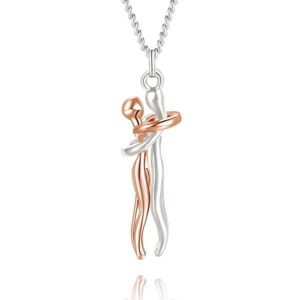 Par Halsband Gåvor för Pojkvän Flickvän, Kärleksfull Kram Halsband Hängsmycke Man Fru Gåva till Födelsedag Jul Alla hjärtans dag Roséguld