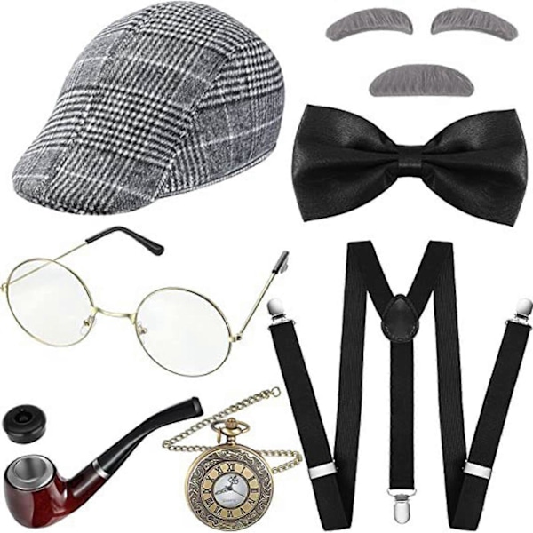1920-tals farfar kostymset för barn pojkar - Halloween & 100 dagar i skolan Gammal Man Cosplay Kit, 100% Ny Svart vit