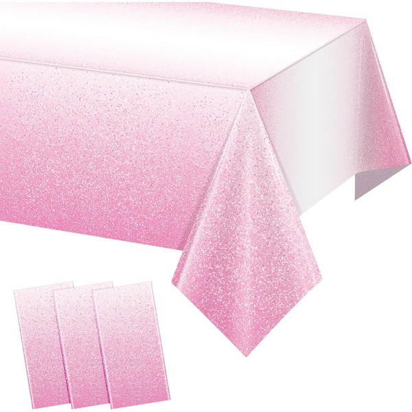 3-delads Gradient Rosa plastdukar för fester, Gradient ljusrosa glitter engångsdukar för rektangulära bord, ljusrosa 54x108
