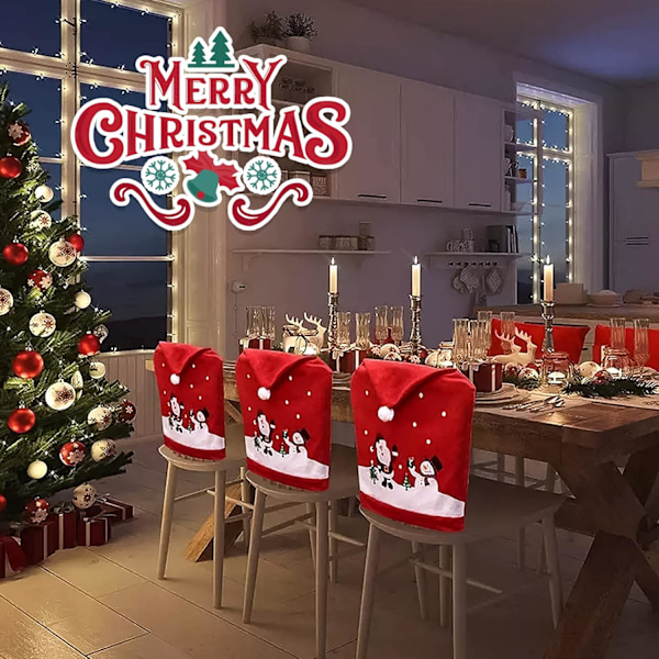 6 stycken julstolsöverdrag, julmiddagsstolsöverdrag, tomteluvor stolsöverdrag Xams stolskydd